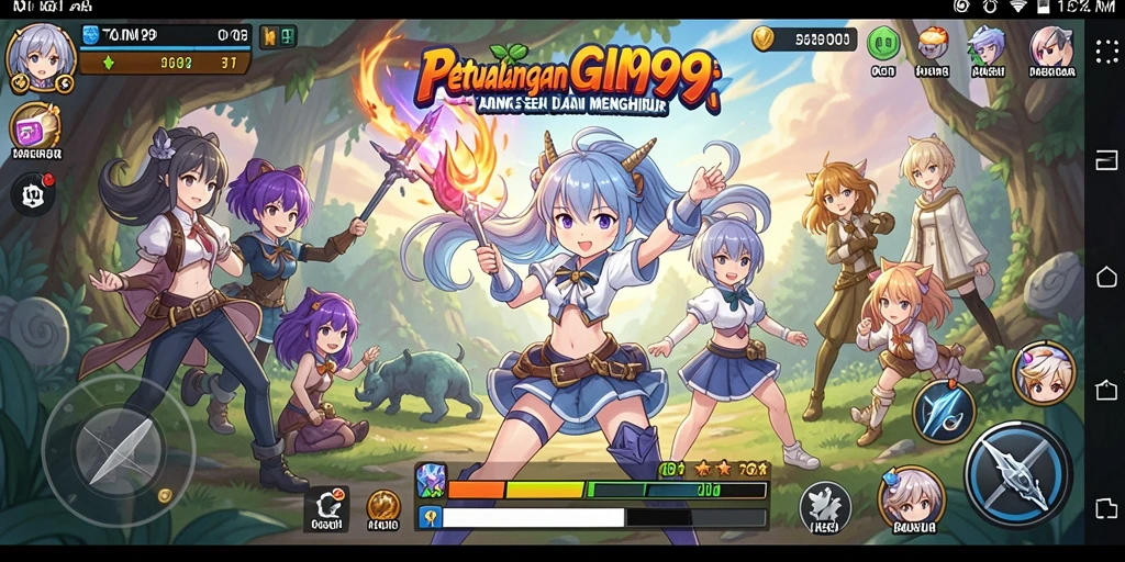 Tampilan menarik dari gameplay GIM999 dengan karakter Anime yang beraksi.