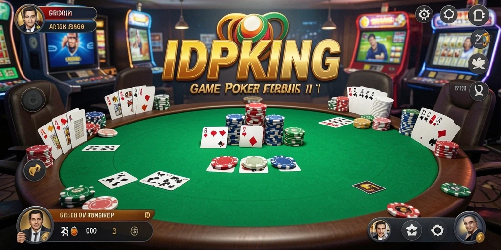Tangkapan layar gameplay IDPKING menampilkan serunya bermain Poker dengan banyak pemain.