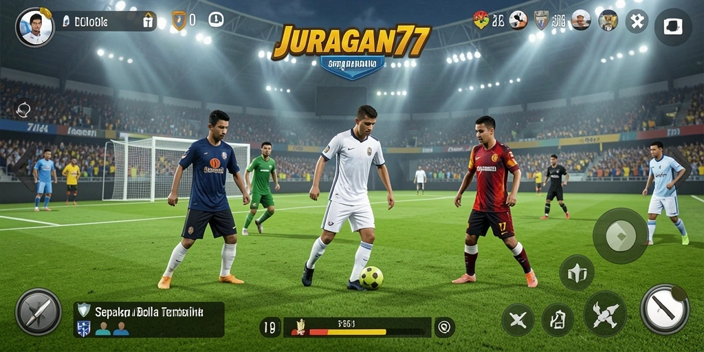 Tampilan screenshot JURAGAN77 yang menunjukkan aksi dalam pertandingan sepak bola.