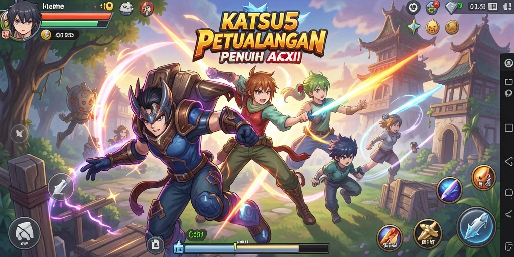 Tampilan gameplay KATSU5 yang penuh aksi dan petualangan.