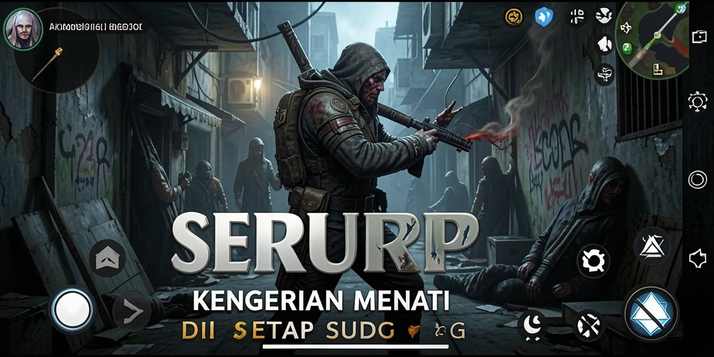 Screenshot gameplay SERURP yang menampilkan suasana menyeramkan.