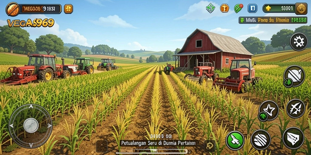 Screenshot gameplay VEGAS969 yang menunjukkan keindahan dunia pertanian.